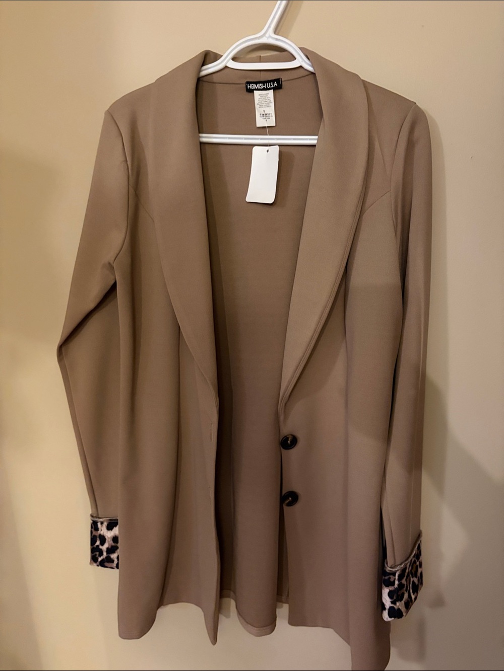 HEIMISH USA Taupe Longline Blazer with Leopard Cuff